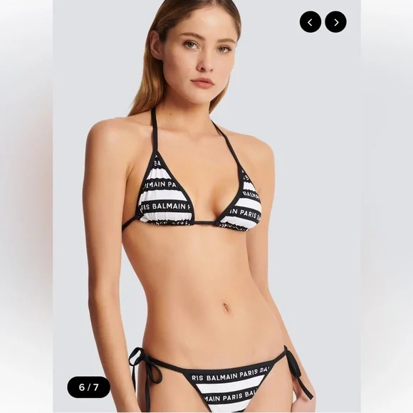 BALMAIN***Black + White Logo Striped String Bikini Set**XS, Sm., Large***$570 - Picture 5 of 13